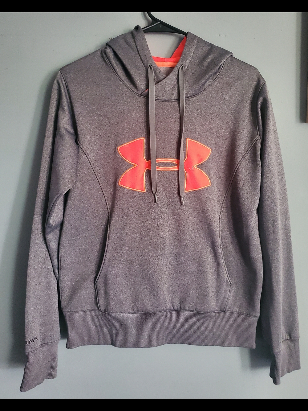 Under Armour Women's Charcoal Gray Crewneck Hoodie with Bright Orange Logo